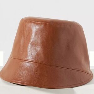Brown Faux Leather Bucket Hat
